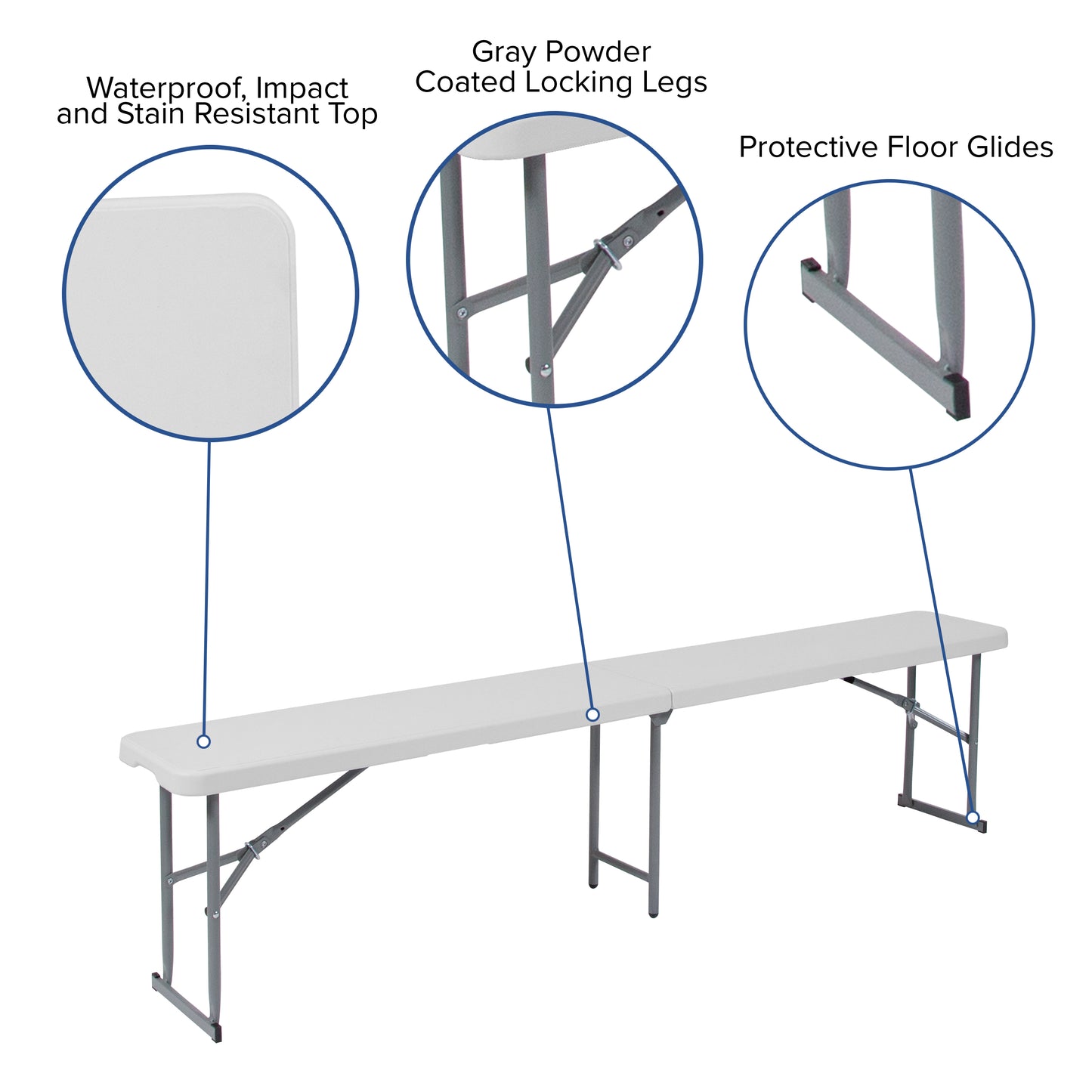 Talbott 10.25''W x 71''L Bi-Fold Granite White Plastic Bench with Carrying Handle Granite White