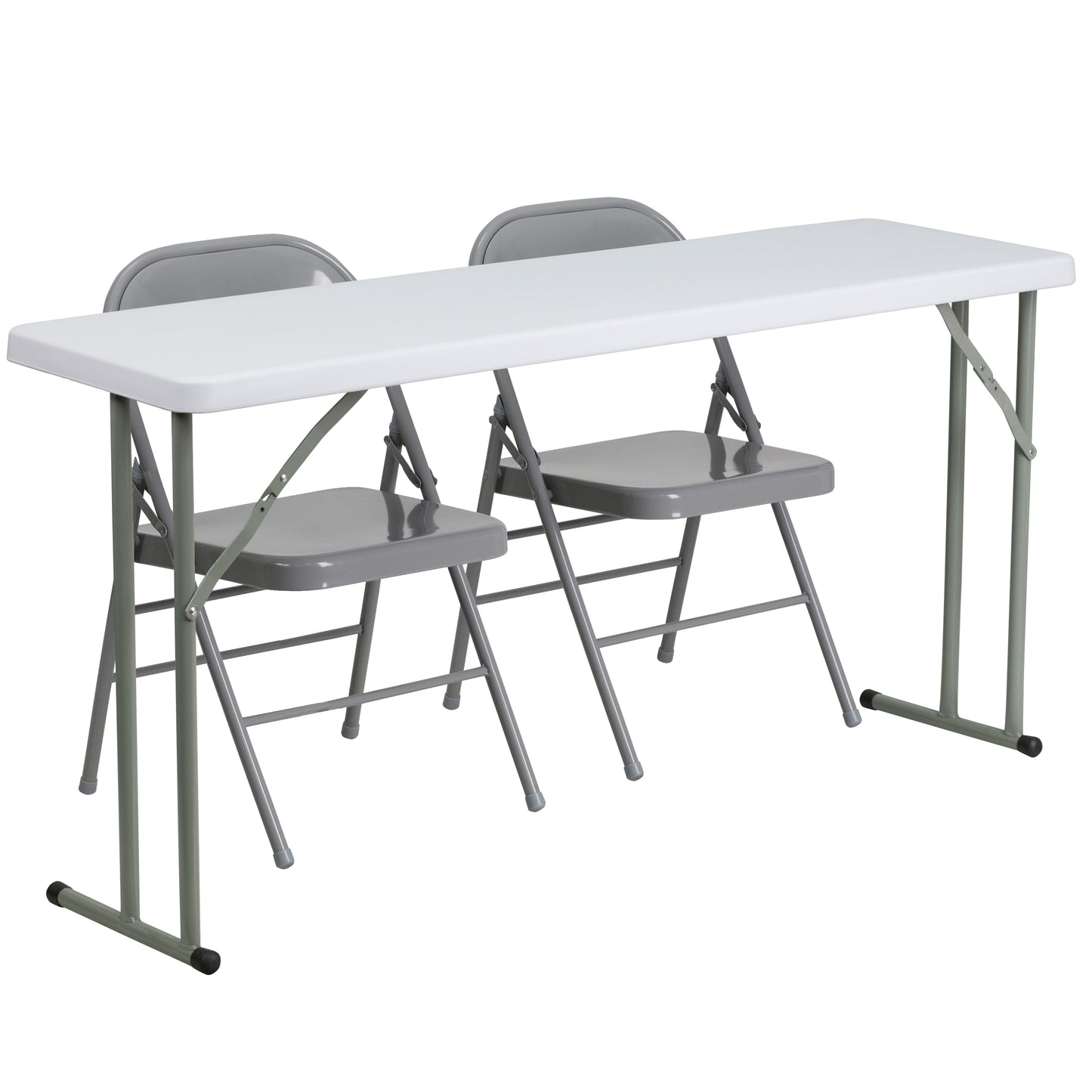 Kathryn 5-Foot Plastic Folding Training Table Set with 2 Gray Metal Folding Chairs Gray