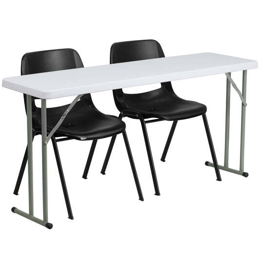 Kathryn 5-Foot Plastic Folding Training Table Set with 2 Black Plastic Stack Chairs Black