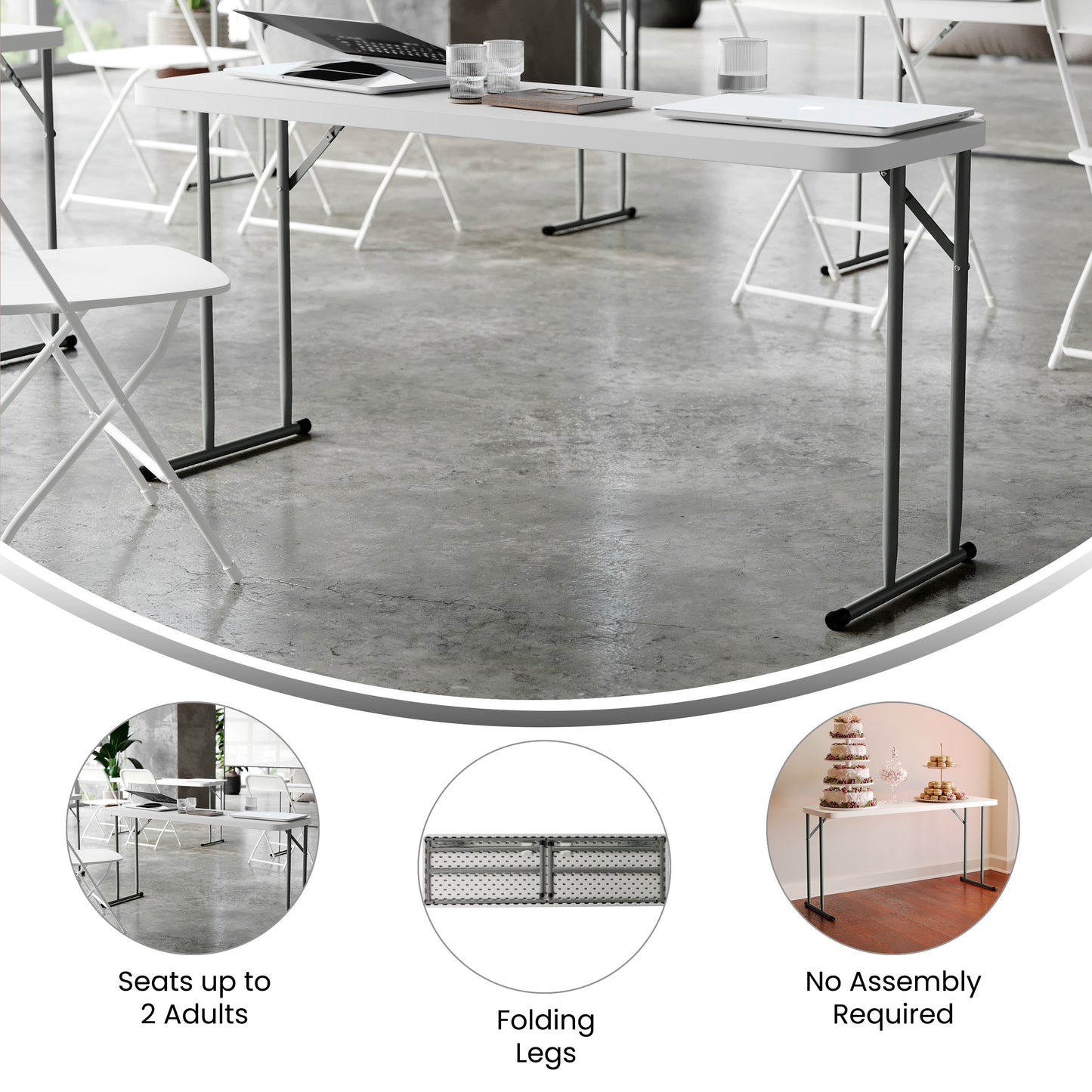 Kathryn 5-Foot Granite White Plastic Folding Training Table Granite White