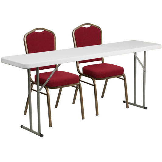 Kathryn 6-Foot Plastic Folding Training Table Set with 2 Crown Back Stack Chairs Burgundy