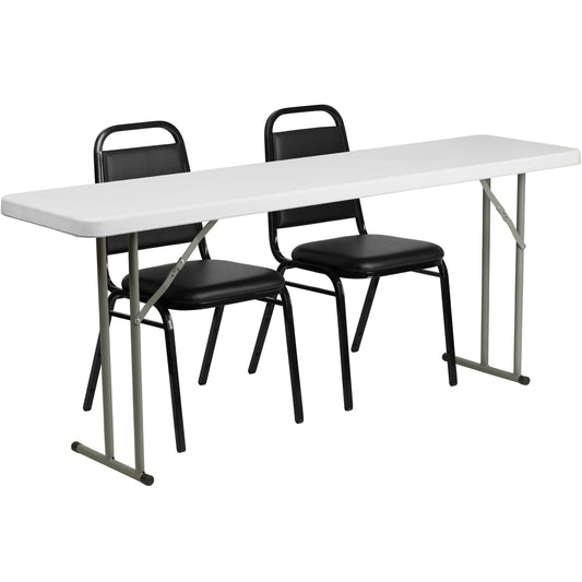 Kathryn 6-Foot Plastic Folding Training Table Set with 2 Trapezoidal Back Stack Chairs Black