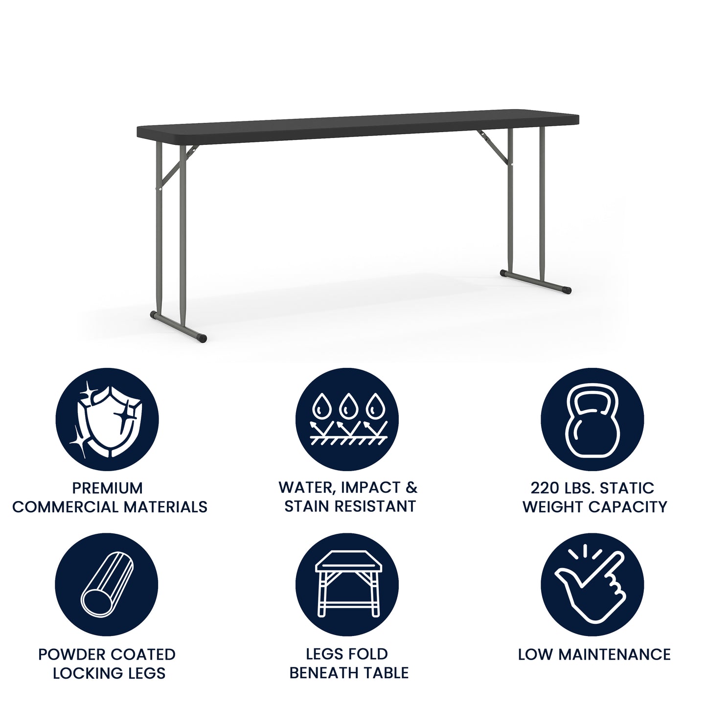 Kathryn 6-Foot Black Plastic Folding Training Table Black