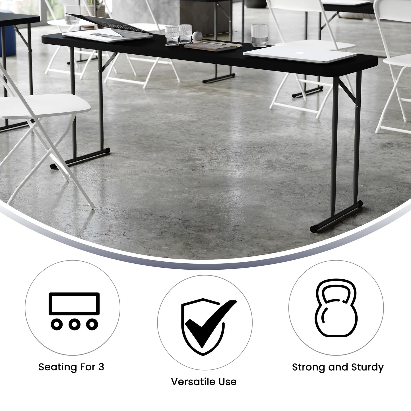 Kathryn 6-Foot Black Plastic Folding Training Table Black