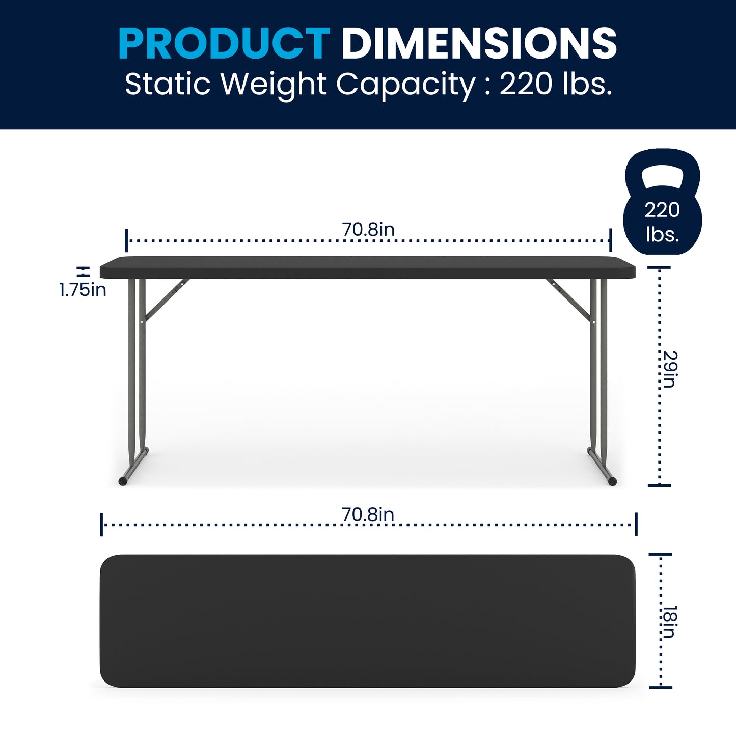 Kathryn 6-Foot Black Plastic Folding Training Table Black