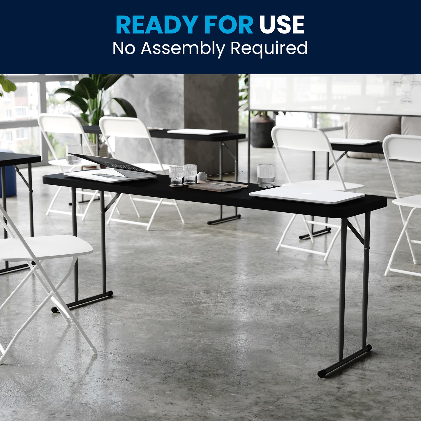 Kathryn 6-Foot Black Plastic Folding Training Table Black