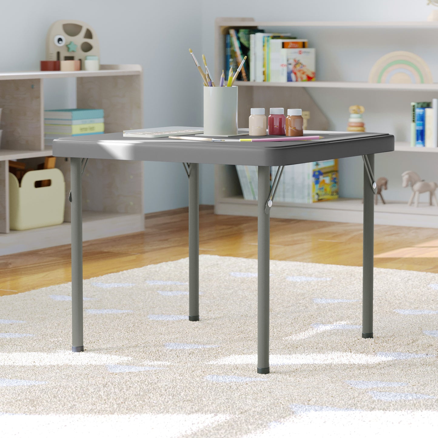 Paige 24x24 Kid's Granite Gray Plastic Folding Table with Locking Legs Granite Gray