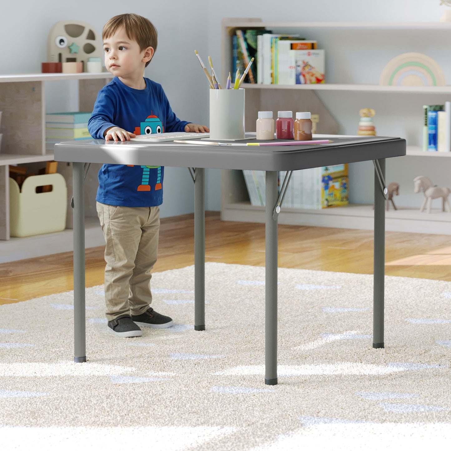 Paige 24x24 Kid's Granite Gray Plastic Folding Table with Locking Legs Granite Gray