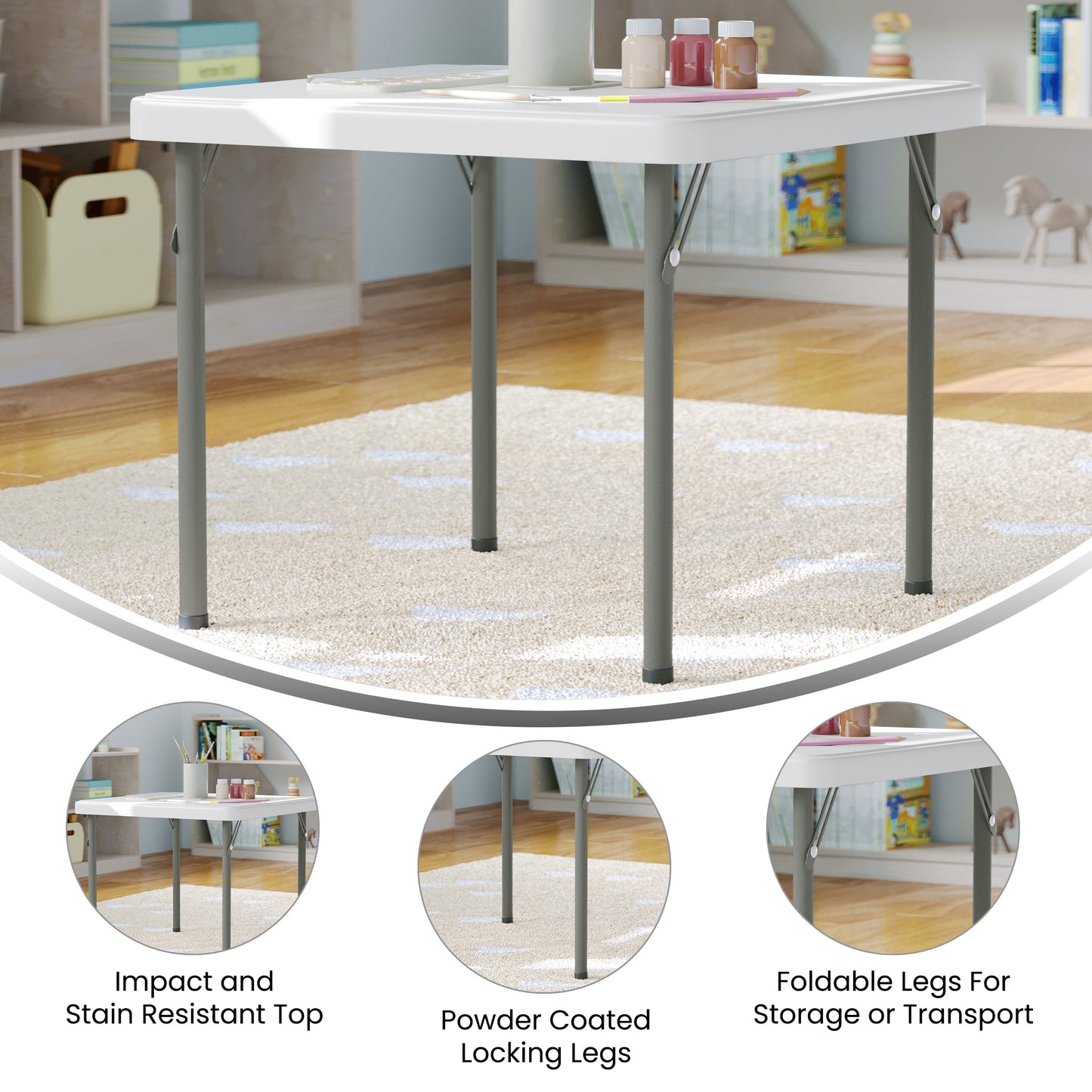 Paige 24x24 Kid's Granite White Plastic Folding Table with Locking Legs Granite White RB-2424-KID-WH-GG
