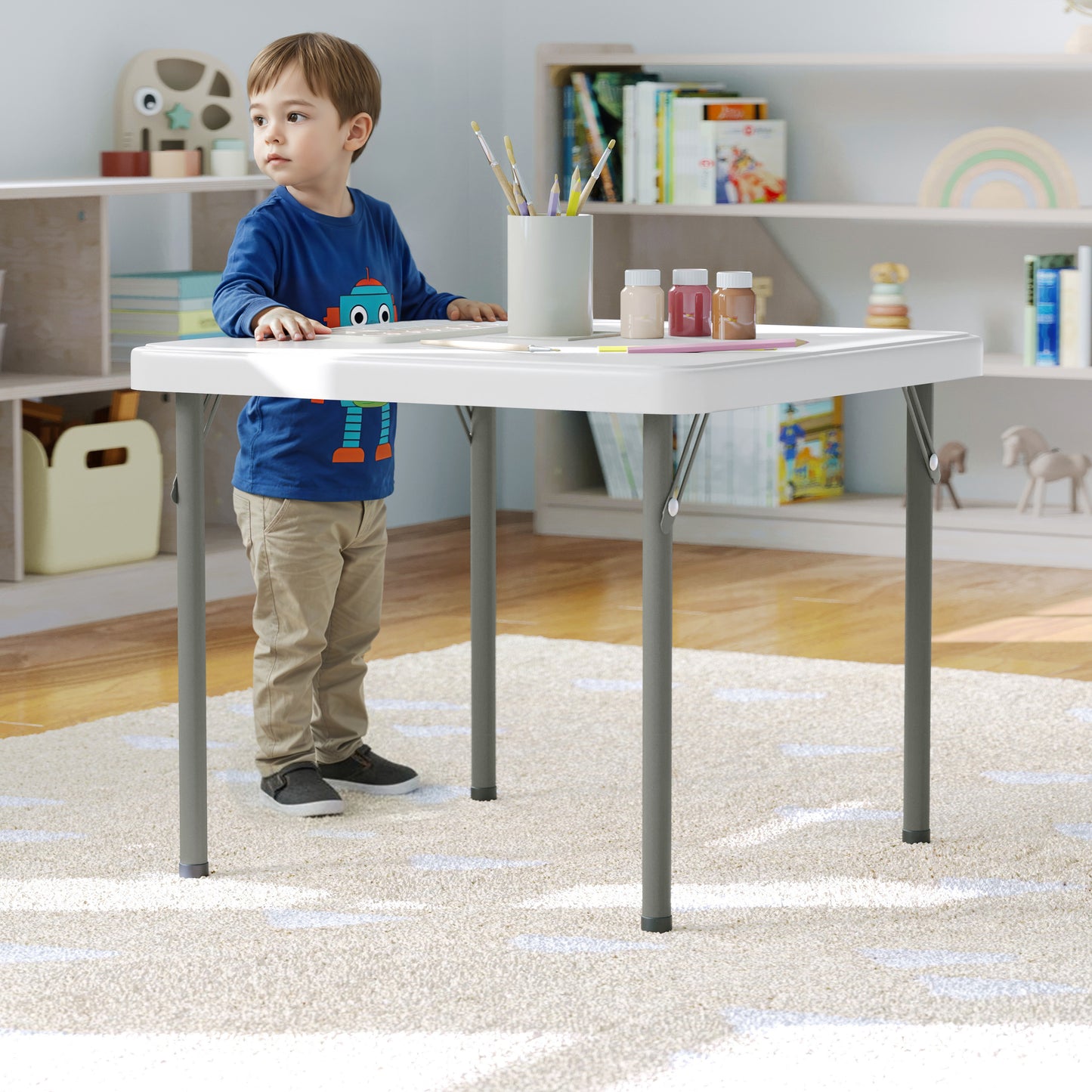 Paige 24x24 Kid's Granite White Plastic Folding Table with Locking Legs Granite White RB-2424-KID-WH-GG