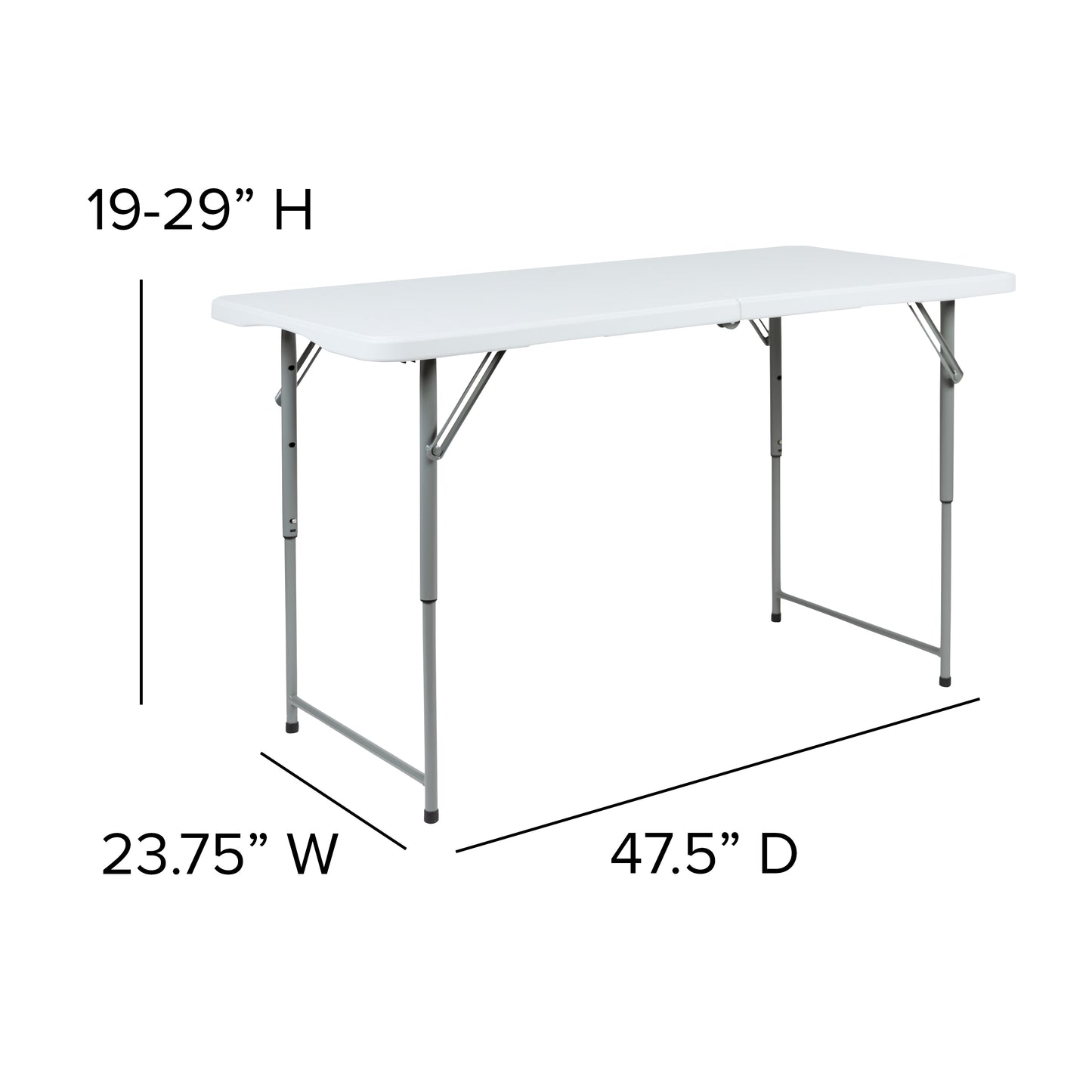 Kathryn 4-Foot Height Adjustable Bi-Fold Granite White Plastic Folding Table Granite White