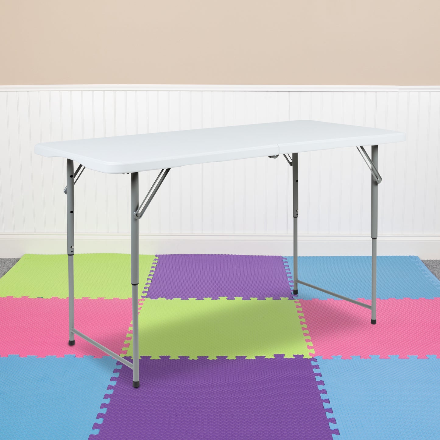 Kathryn 4-Foot Height Adjustable Bi-Fold Granite White Plastic Folding Table Granite White