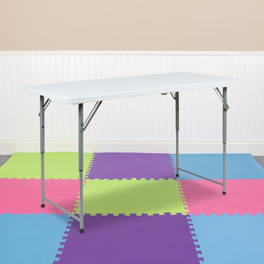 Kathryn 4-Foot Height Adjustable Bi-Fold Granite White Plastic Folding Table Granite White