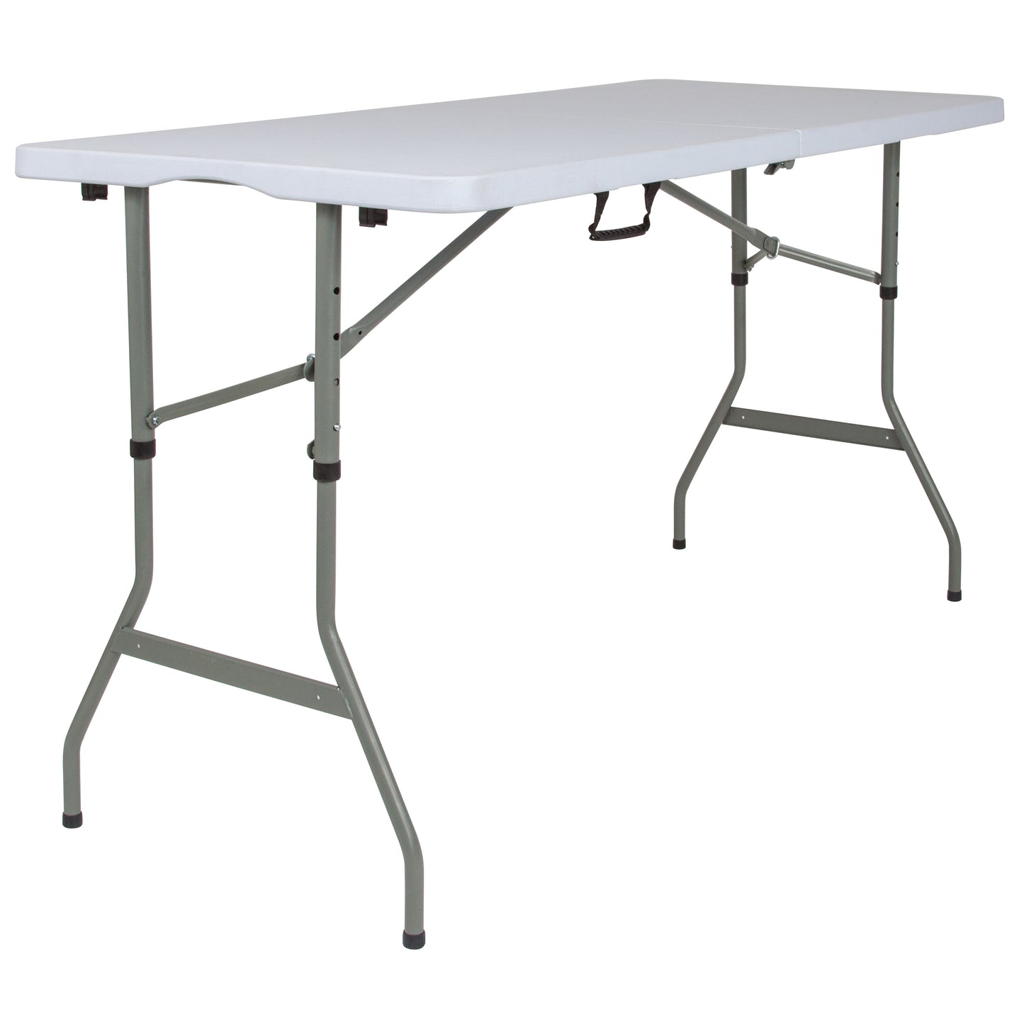 Kathryn 5-Foot Height Adjustable Bi-Fold Granite White Plastic Banquet and Event Folding Table with Carrying Handle Granite White