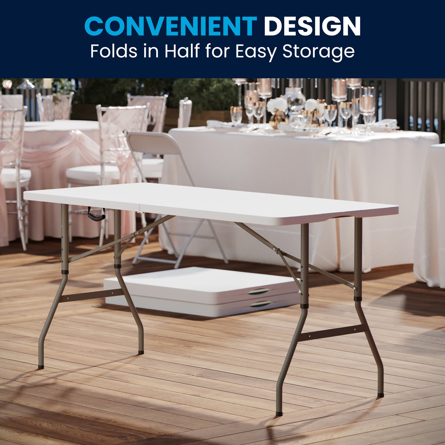Kathryn 5-Foot Height Adjustable Bi-Fold Granite White Plastic Banquet and Event Folding Table with Carrying Handle Granite White