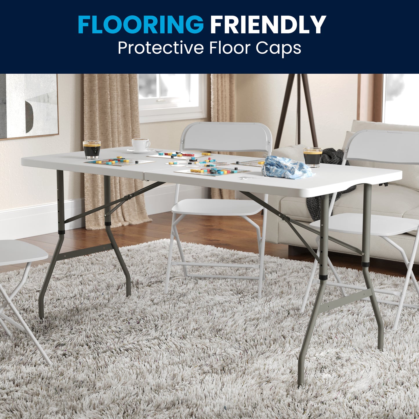 Kathryn 5-Foot Height Adjustable Bi-Fold Granite White Plastic Banquet and Event Folding Table with Carrying Handle Granite White