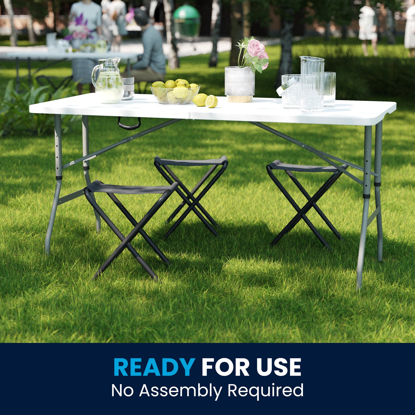 Kathryn 5-Foot Height Adjustable Bi-Fold Granite White Plastic Banquet and Event Folding Table with Carrying Handle Granite White