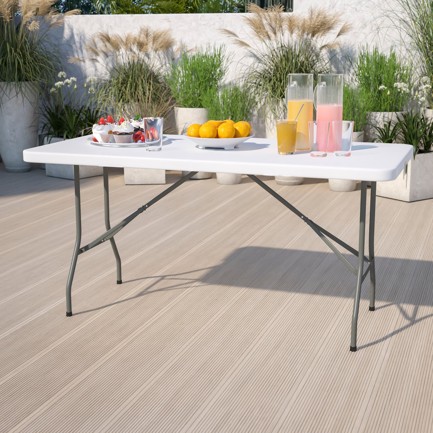 Kathryn 5-Foot Granite White Plastic Folding Table Granite White