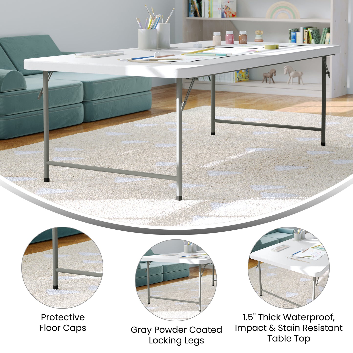 Paige 4.93-Foot Kid's Granite White Plastic Folding Table Granite White RB-3060-KID-GG