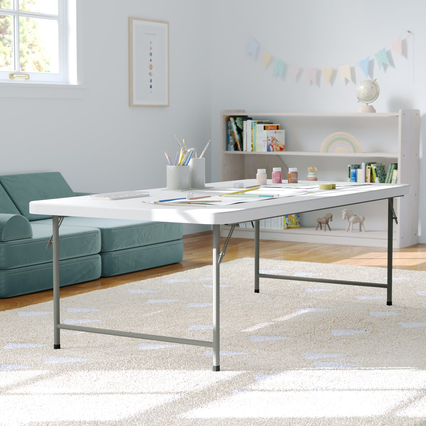 Paige 4.93-Foot Kid's Granite White Plastic Folding Table Granite White RB-3060-KID-GG