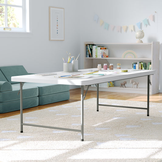 Paige 4.93-Foot Kid's Granite White Plastic Folding Table Granite White