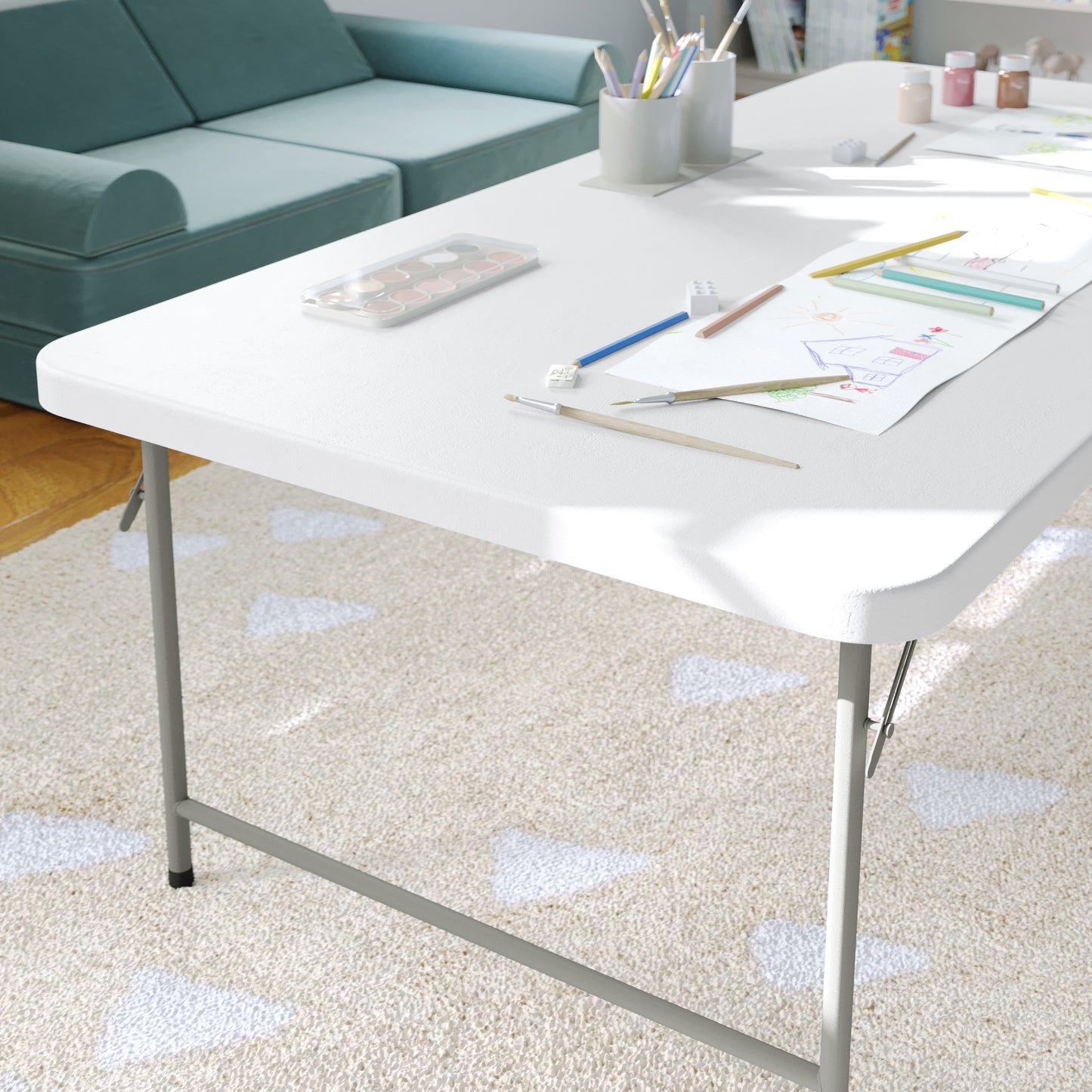 Paige 4.93-Foot Kid's Granite White Plastic Folding Table Granite White RB-3060-KID-GG