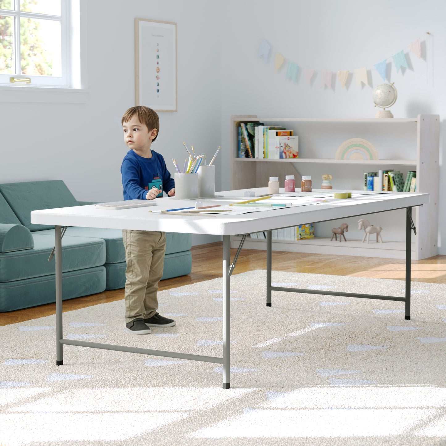 Paige 4.93-Foot Kid's Granite White Plastic Folding Table Granite White RB-3060-KID-GG
