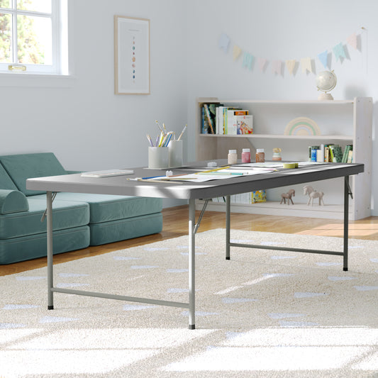 Paige 4.93-Foot Kid's Granite Gray Plastic Folding Table Granite Gray