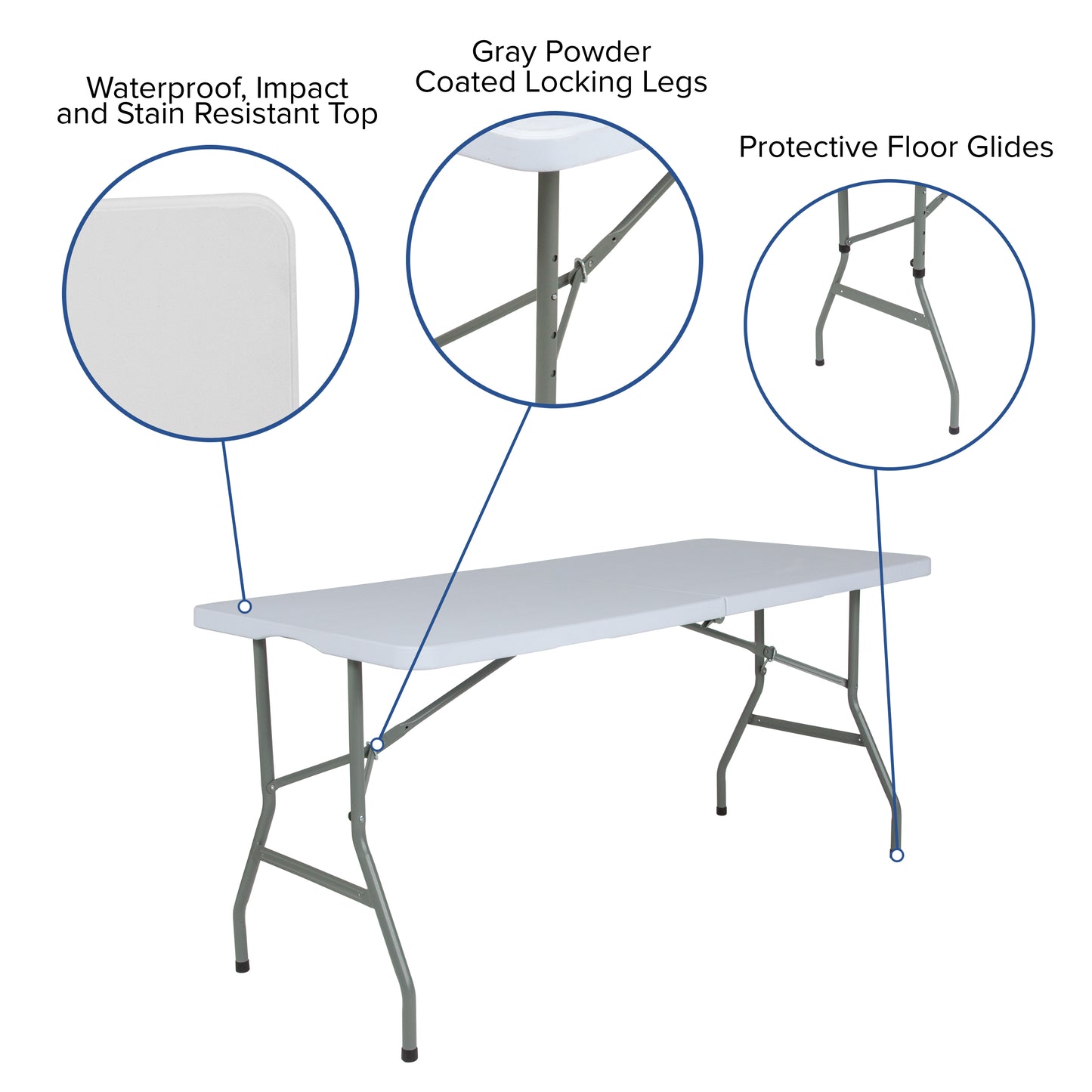 Kathryn 4.97-Foot Bi-Fold Granite White Plastic Folding Table Granite White