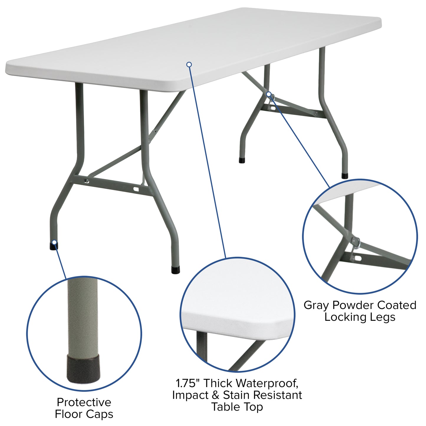Kathryn 6-Foot Granite White Plastic Folding Table Granite White