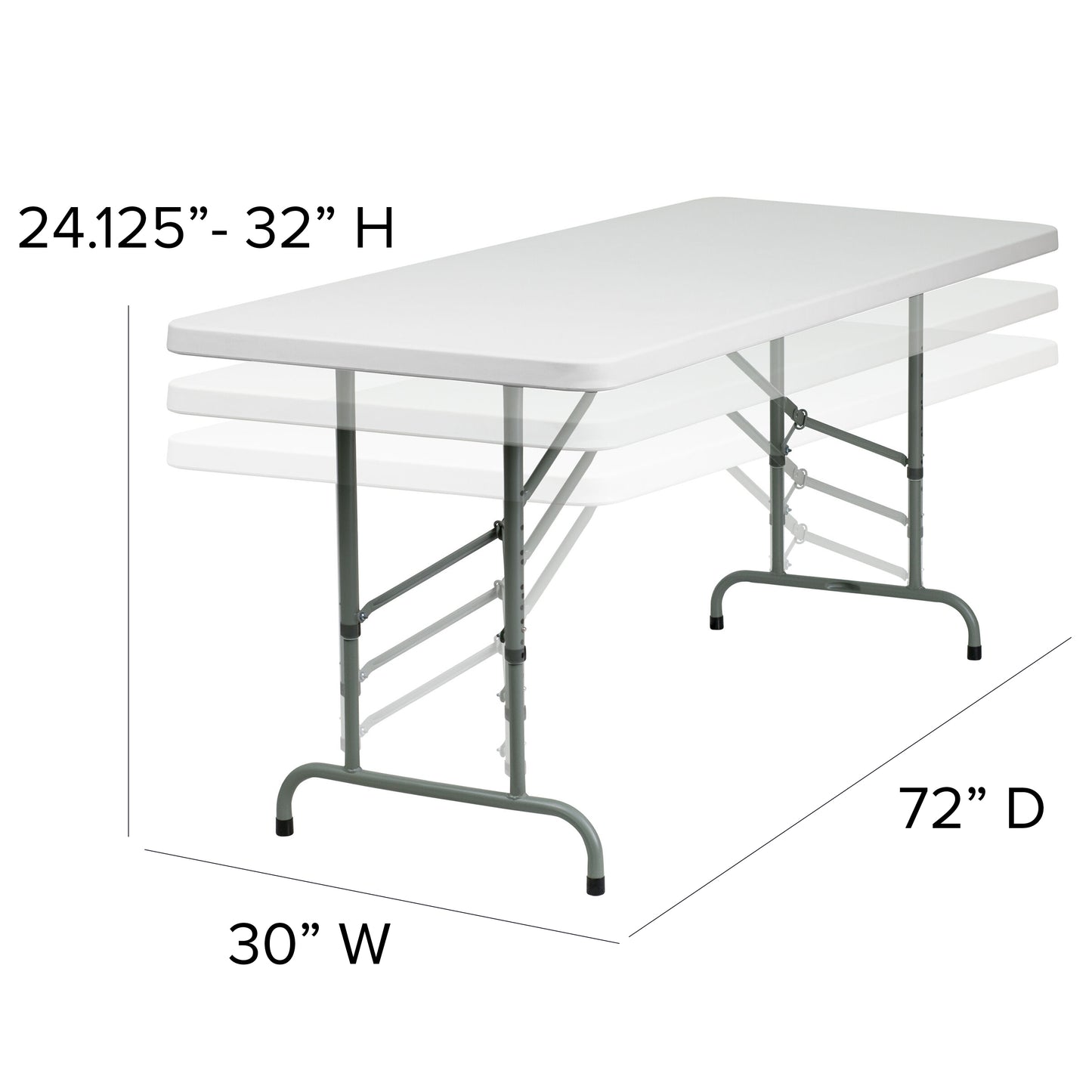 Kathryn 6-Foot Height Adjustable Granite White Plastic Folding Table Granite White RB-3072ADJ-GG