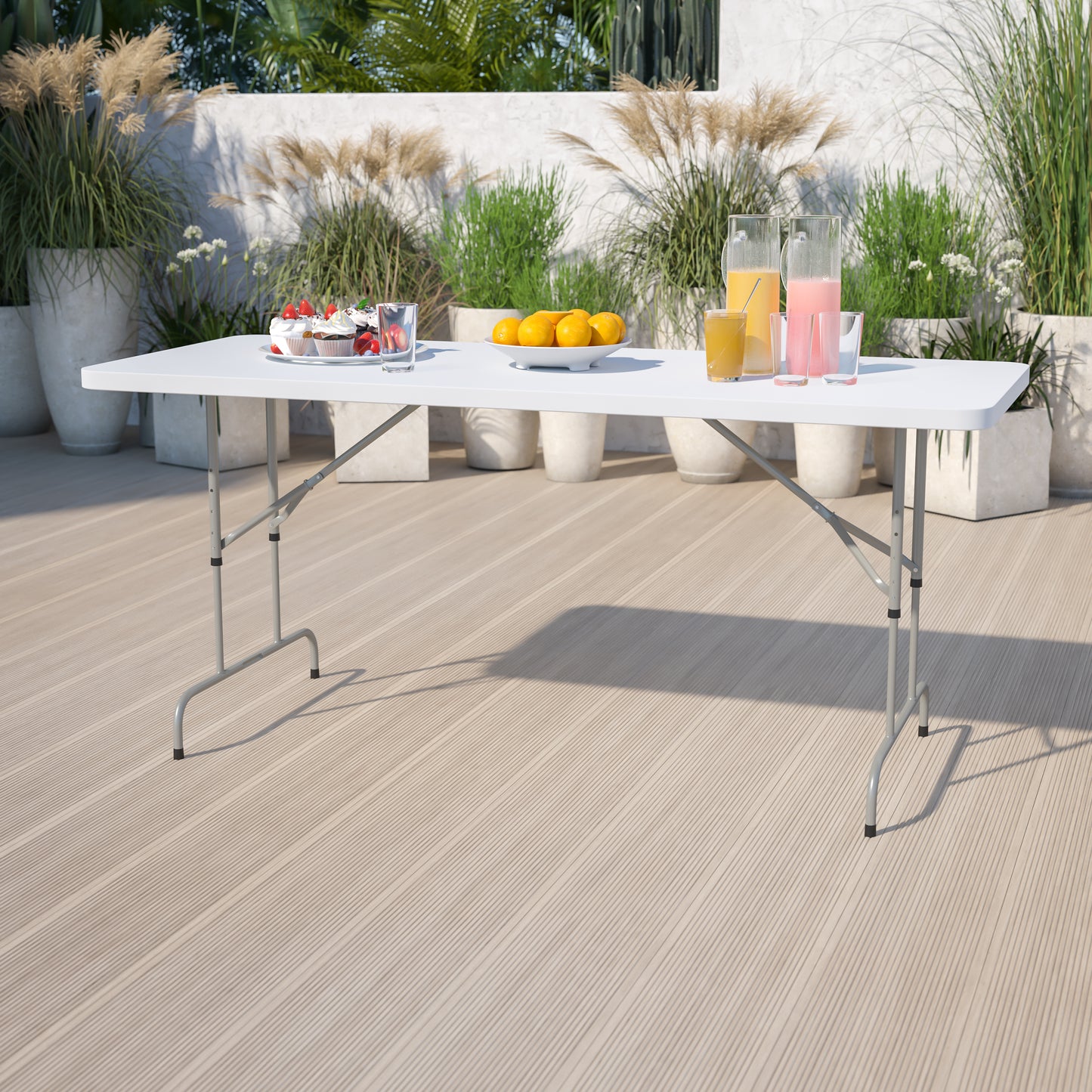 Kathryn 6-Foot Height Adjustable Granite White Plastic Folding Table Granite White RB-3072ADJ-GG