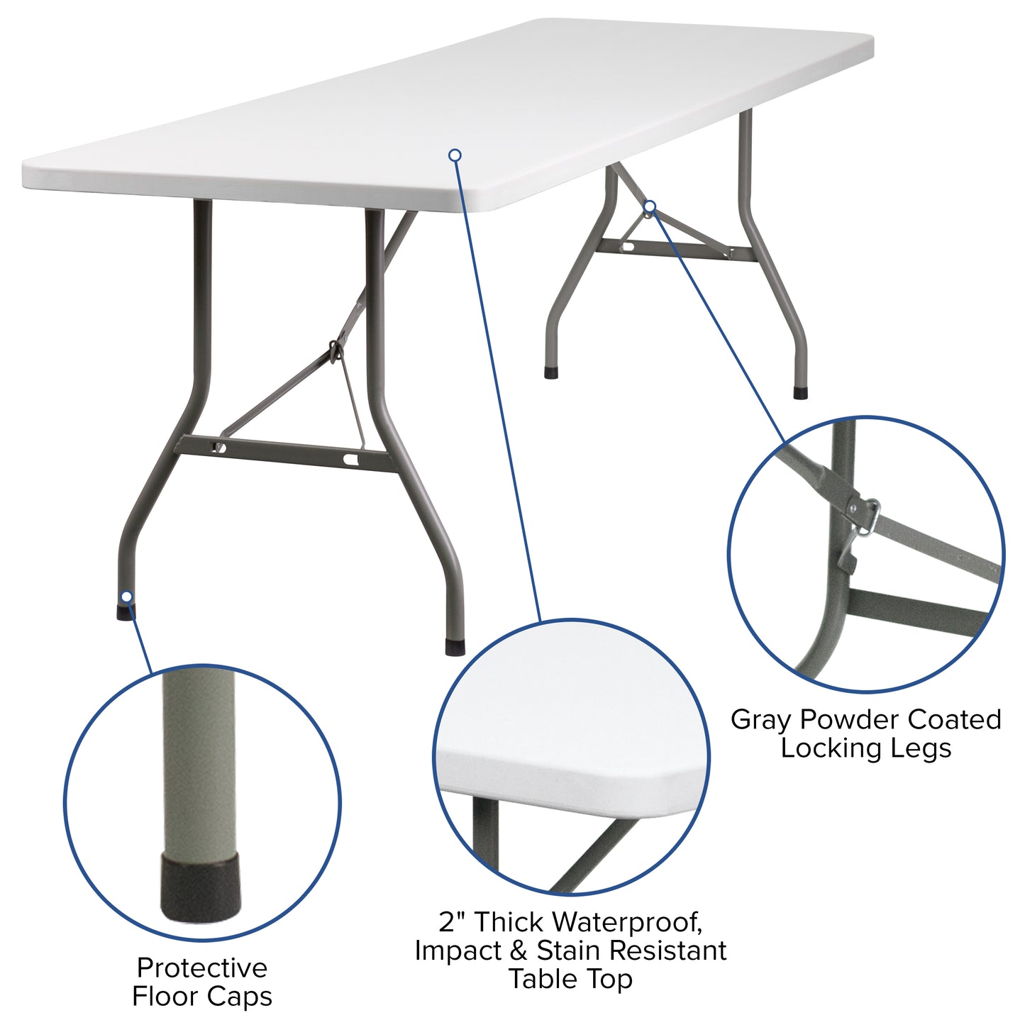 Kathryn 8-Foot Granite White Plastic Folding Table Granite White
