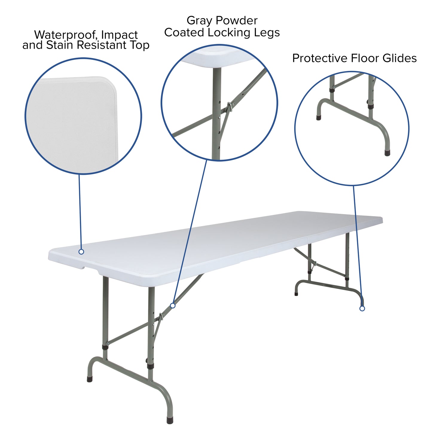 Kathryn 8-Foot Height Adjustable Granite White Plastic Folding Table Granite White RB-3096ADJ-GG