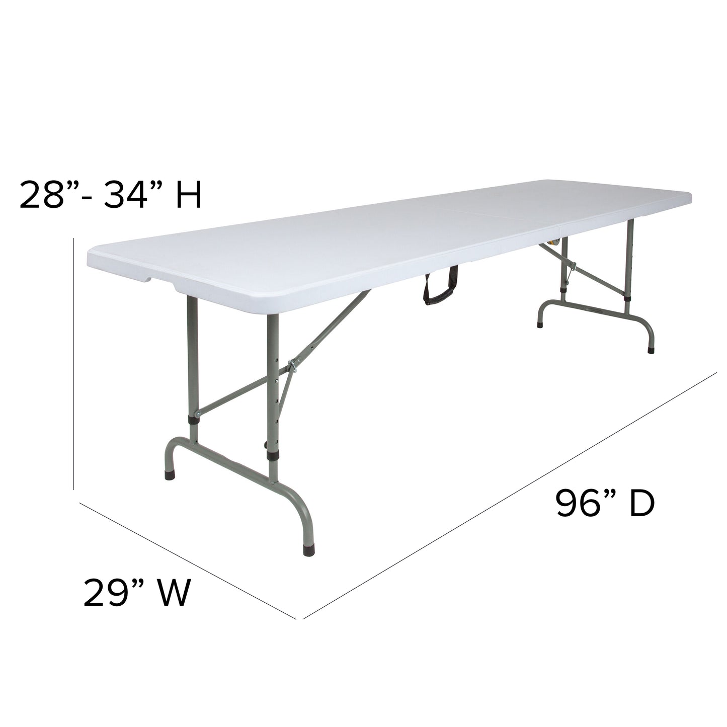 Kathryn 8-Foot Height Adjustable Bi-Fold Granite White Plastic Banquet and Event Folding Table with Carrying Handle Granite White