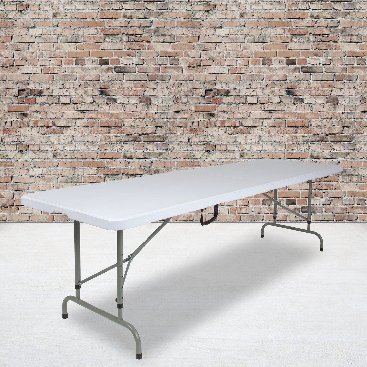 Kathryn 8-Foot Height Adjustable Bi-Fold Granite White Plastic Banquet and Event Folding Table with Carrying Handle Granite White