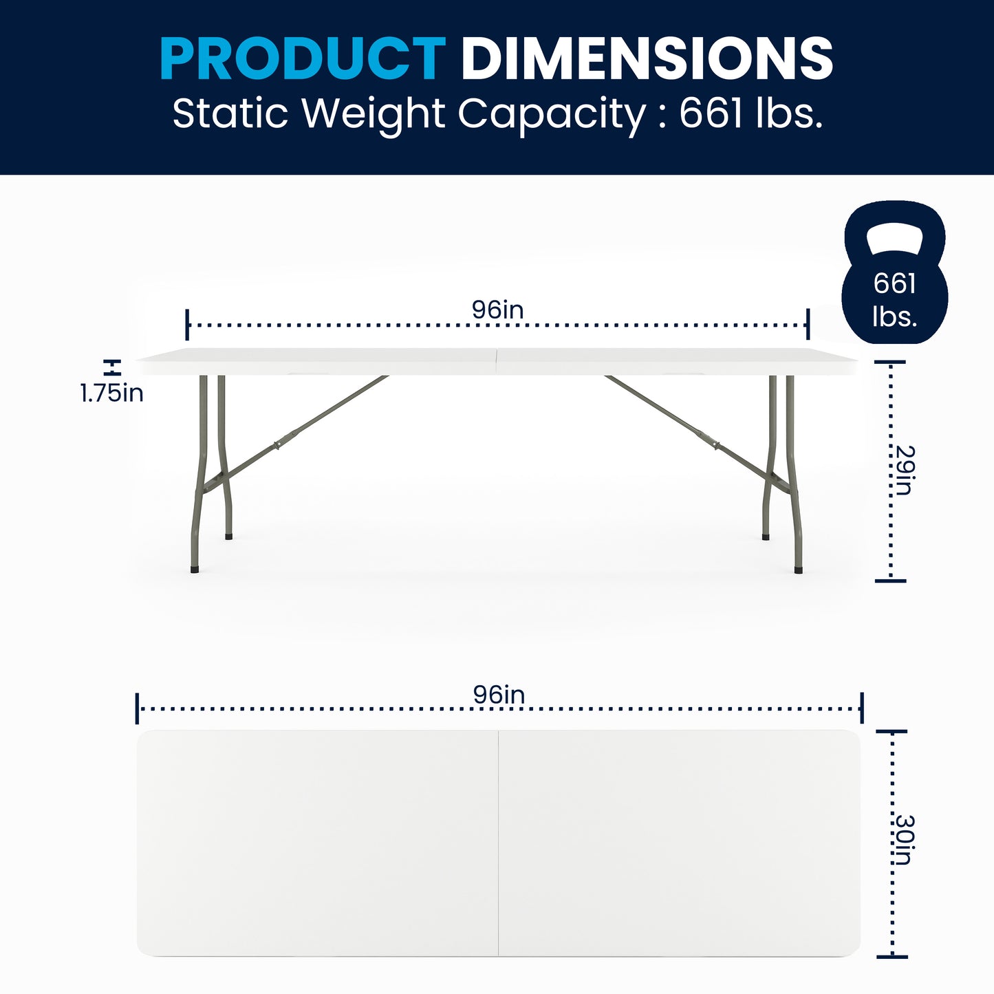 Kathryn 8-Foot Bi-Fold Granite White Plastic Banquet and Event Folding Table with Carrying Handle Granite White RB-3096FH-GG