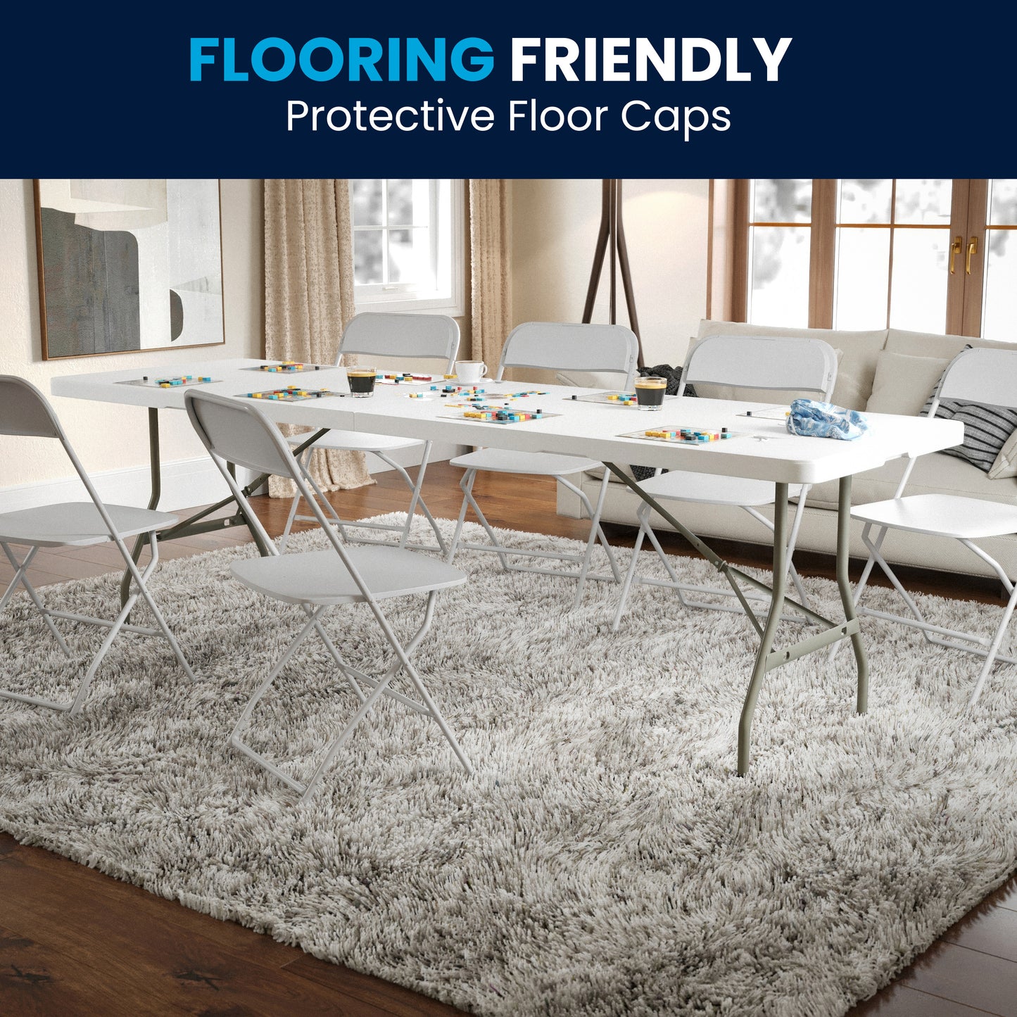 Kathryn 8-Foot Bi-Fold Granite White Plastic Banquet and Event Folding Table with Carrying Handle Granite White RB-3096FH-GG