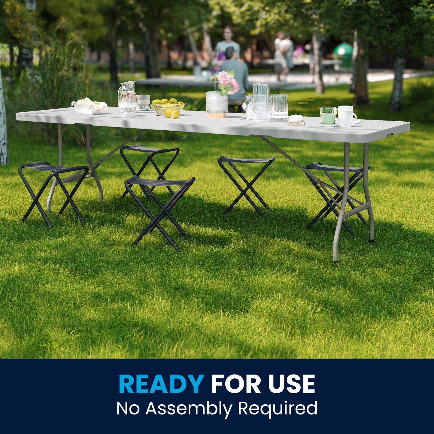 Kathryn 8-Foot Bi-Fold Granite White Plastic Banquet and Event Folding Table with Carrying Handle Granite White RB-3096FH-GG