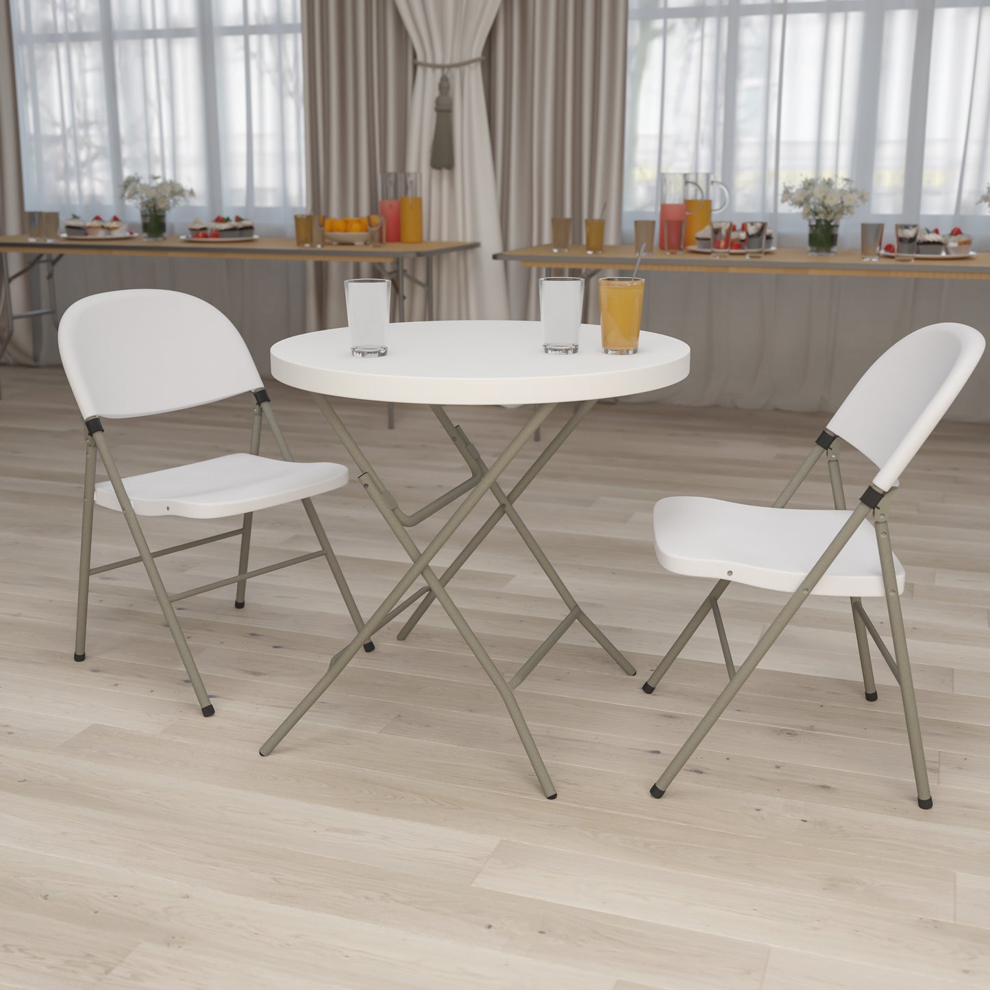 Kathryn 2.63-Foot Round Granite White Plastic Folding Table Granite White