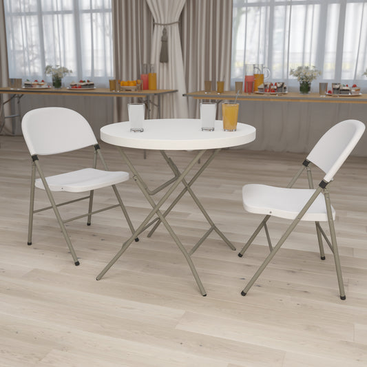 Kathryn 2.63-Foot Round Granite White Plastic Folding Table Granite White