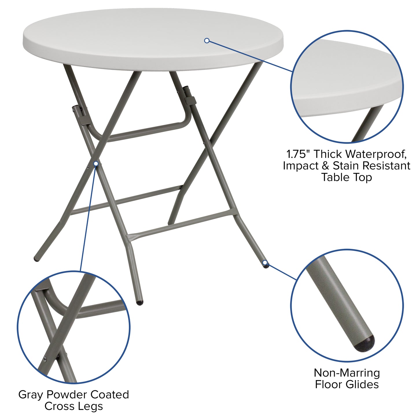 Kathryn 2.63-Foot Round Granite White Plastic Folding Table Granite White