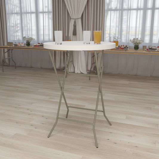 Kathryn 2.63-Foot Round Granite White Plastic Bar Height Folding Table Granite White