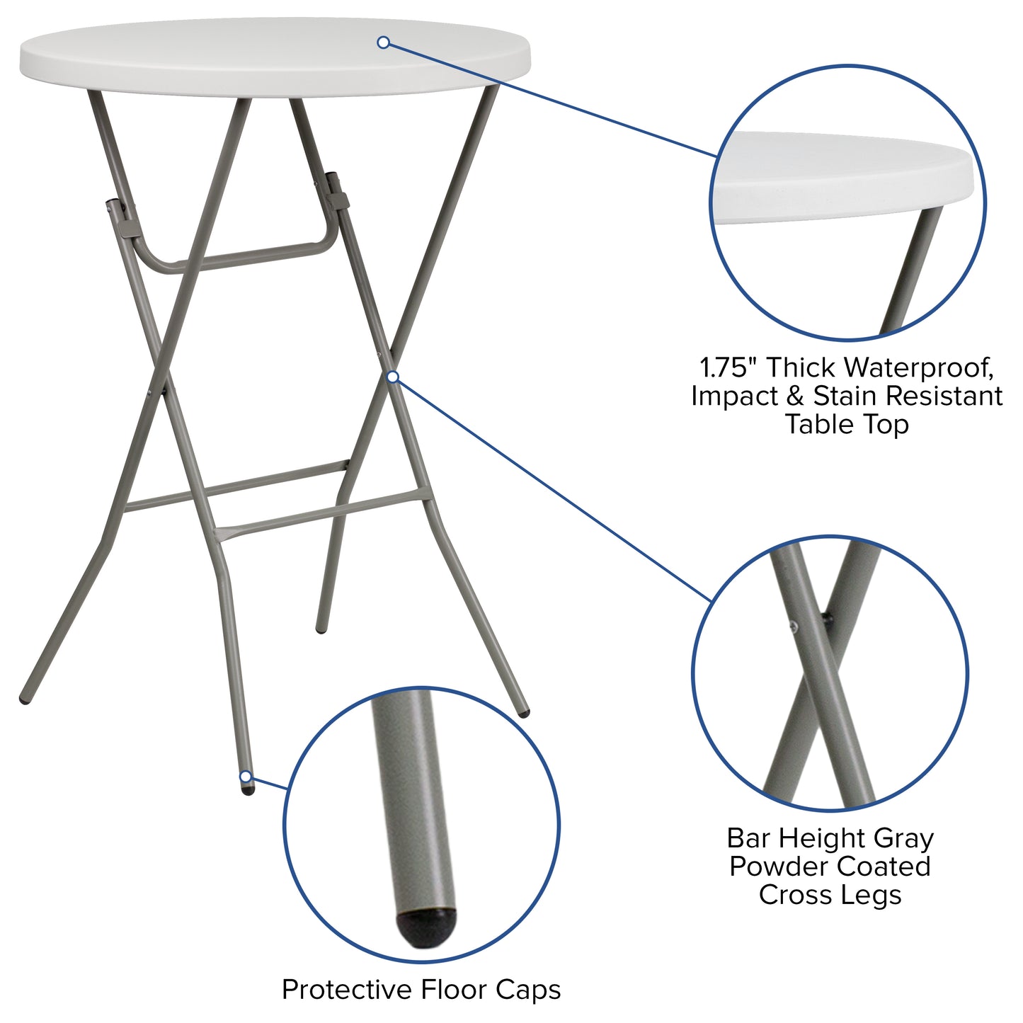 Kathryn 2.63-Foot Round Granite White Plastic Bar Height Folding Table Granite White RB-32RB-BAR-GW-GG