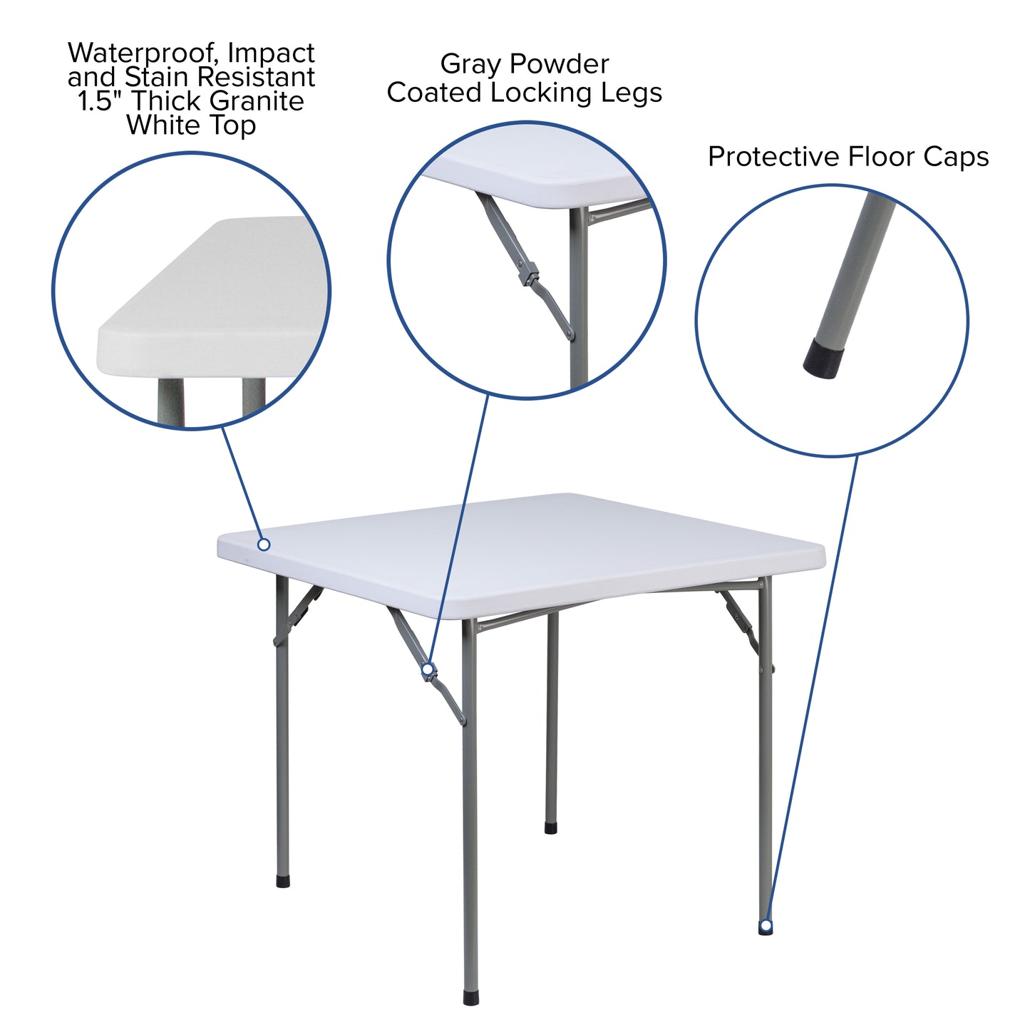 Kathryn 2.81-Foot Square Granite White Plastic Folding Table Granite White RB-3434-GG