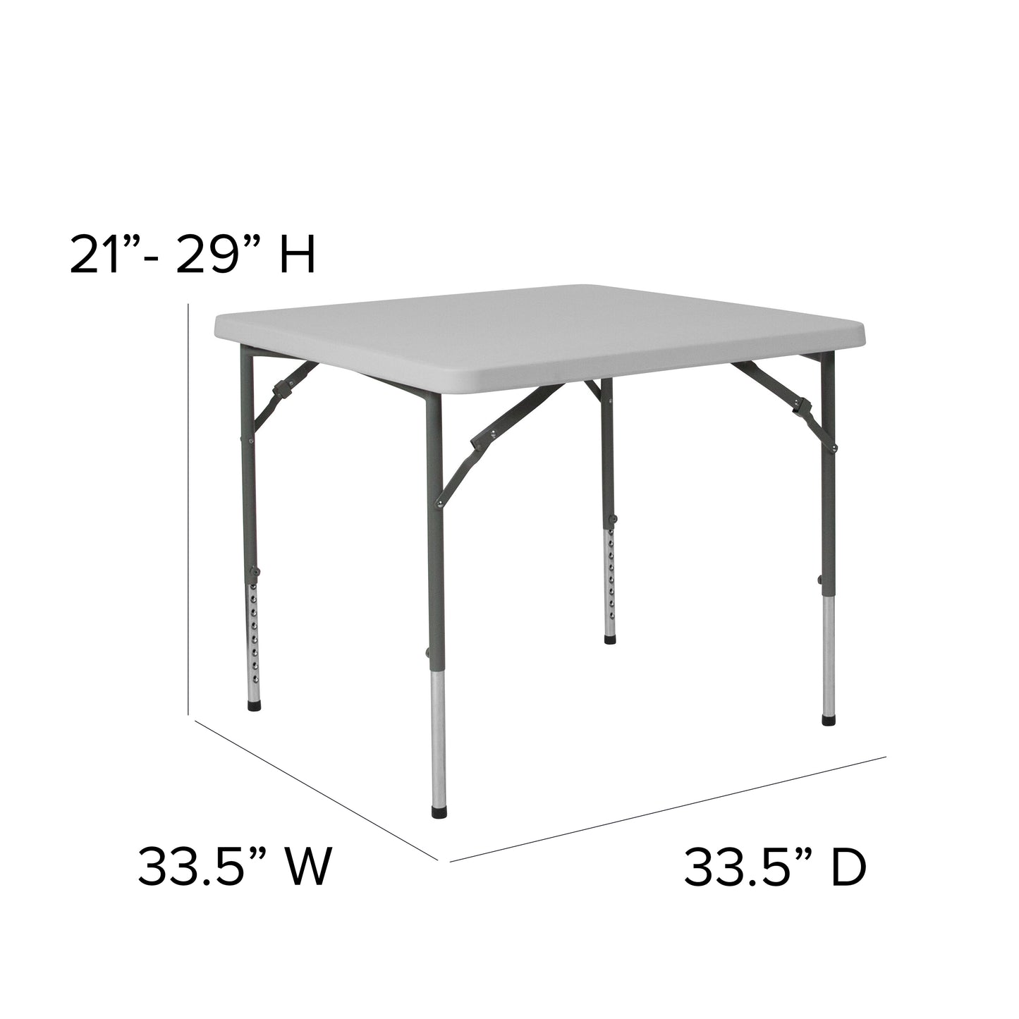 Kathryn 2.79-Foot Square Height Adjustable Granite White Plastic Folding Table Granite White
