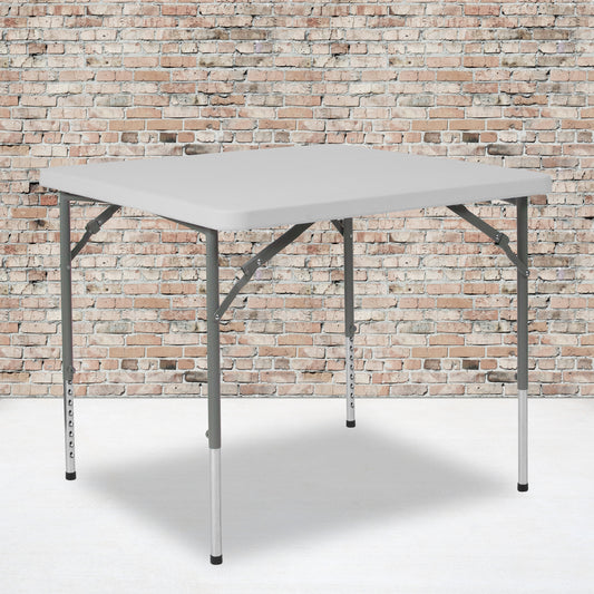 Kathryn 2.79-Foot Square Height Adjustable Granite White Plastic Folding Table Granite White