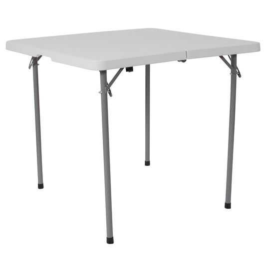 Kathryn 2.79-Foot Square Bi-Fold Granite White Plastic Folding Table with Carrying Handle Granite White