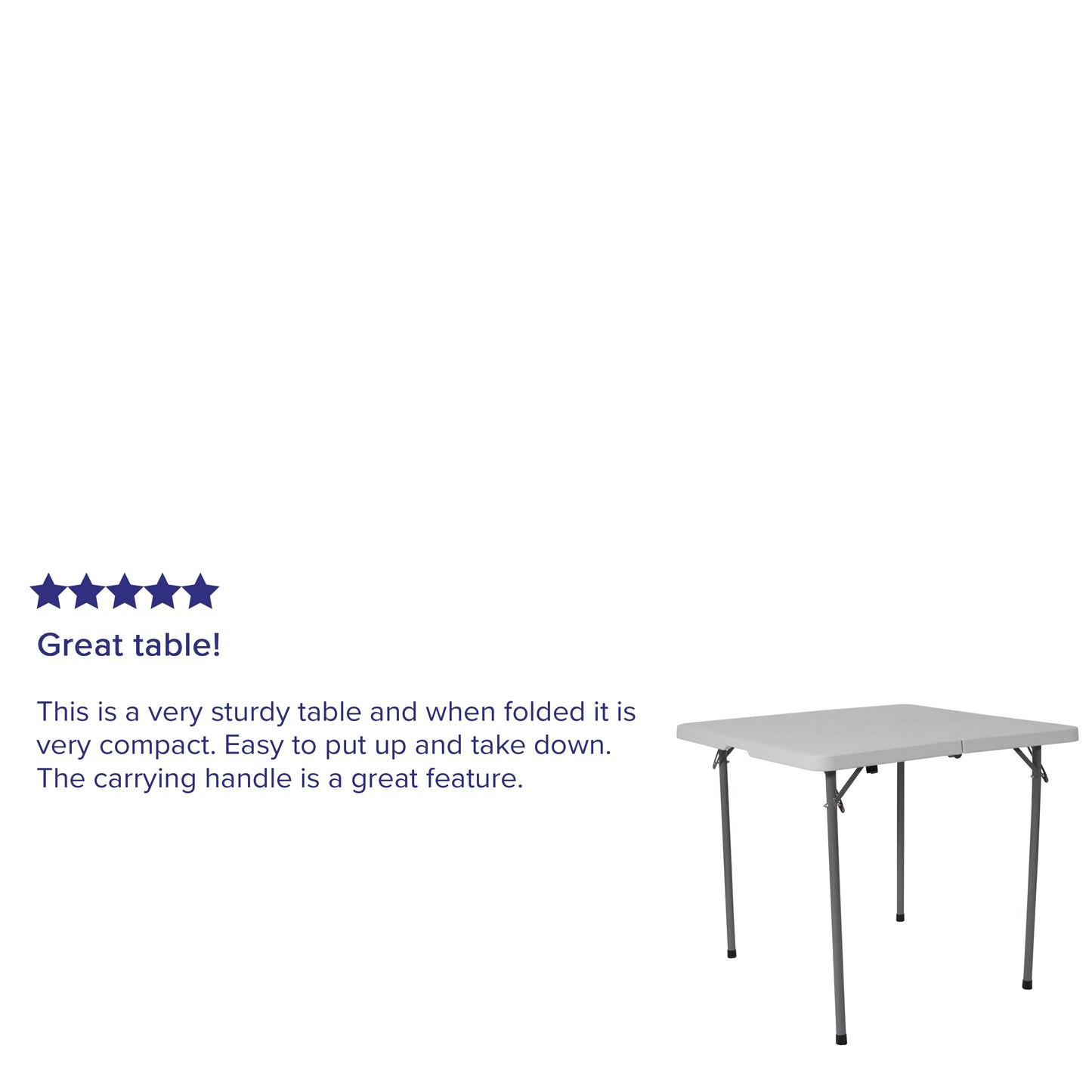 Kathryn 2.79-Foot Square Bi-Fold Granite White Plastic Folding Table with Carrying Handle Granite White