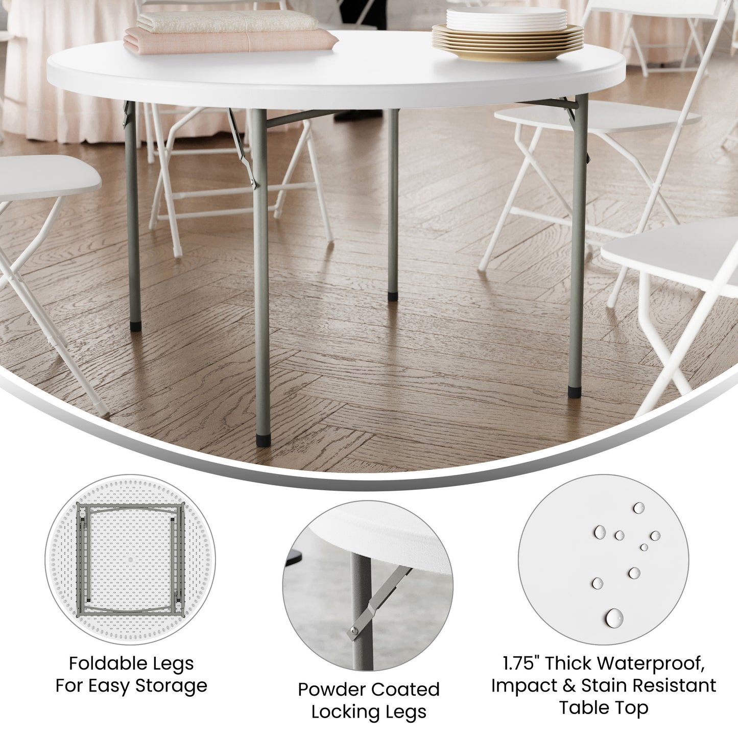 Kathryn 4-Foot Round Granite White Plastic Folding Table Granite White RB-48R-GG